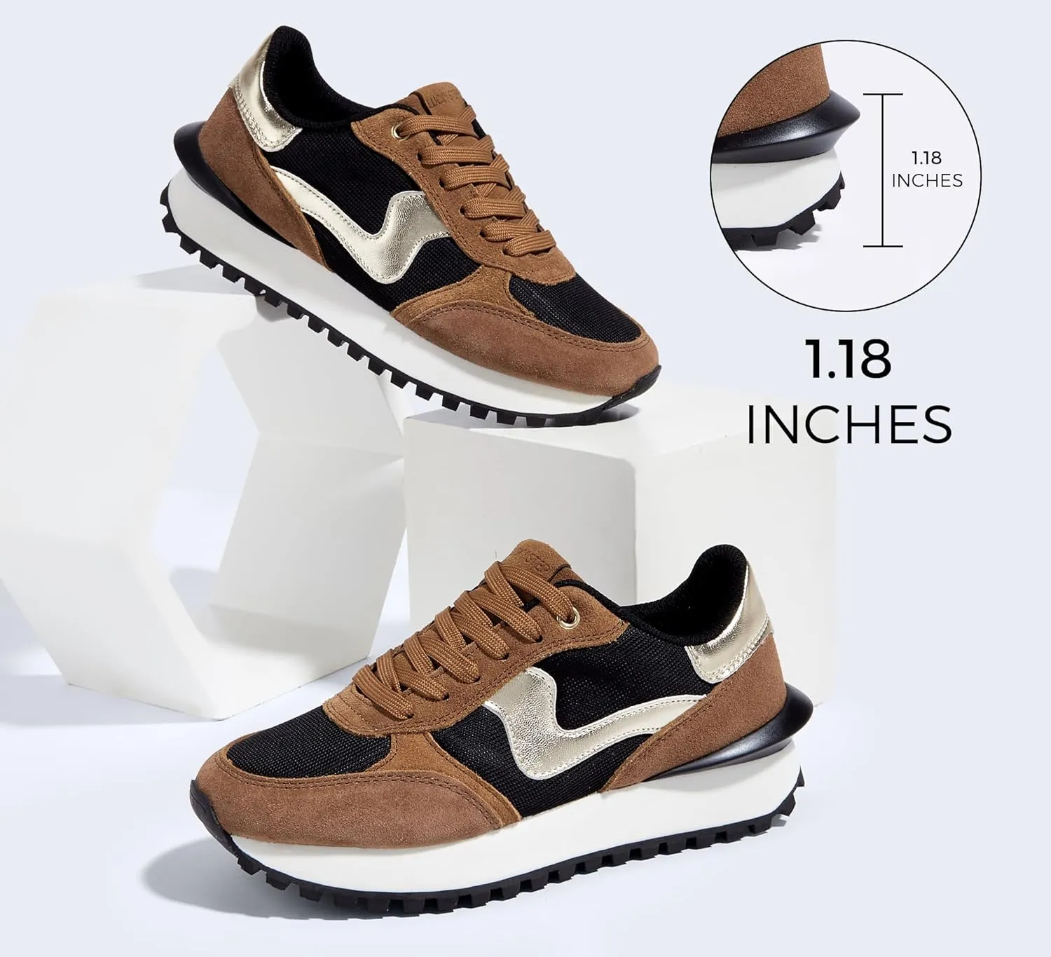 LUCKY STEP Women's Platform Fashion Sneakers Tennis Retro Walking Casual Trainers Stylish Durable Deluxe Skate Running Shoes