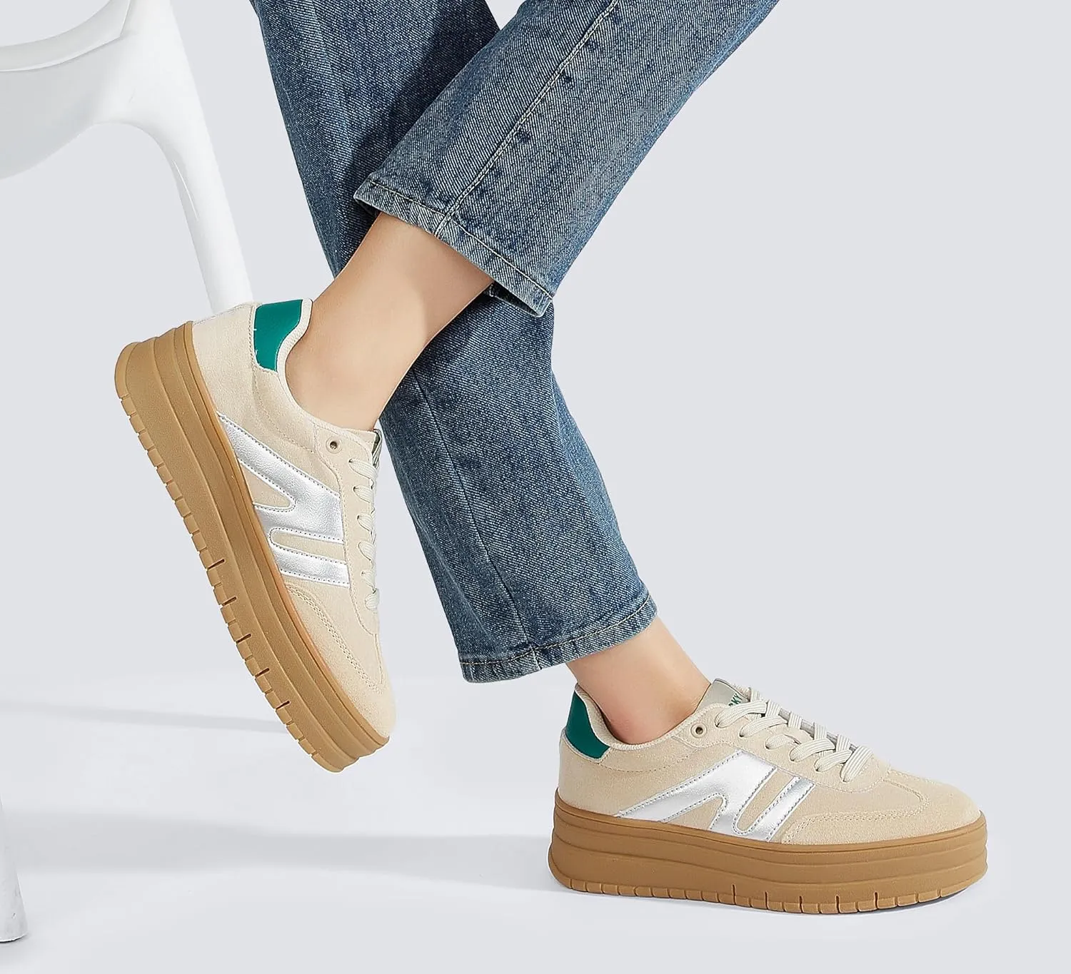 LUCKY STEP Women's Platform Gum Thick Sole Fashion Sneakers Classic Retro Rubber Low Top Casual Tennis Skate Walking Shoes