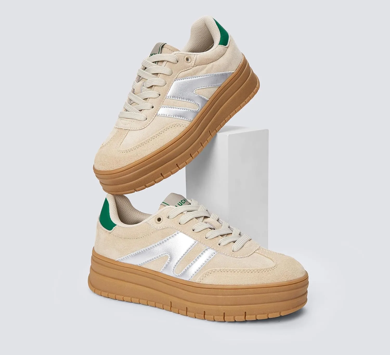 LUCKY STEP Women's Platform Gum Thick Sole Fashion Sneakers Classic Retro Rubber Low Top Casual Tennis Skate Walking Shoes