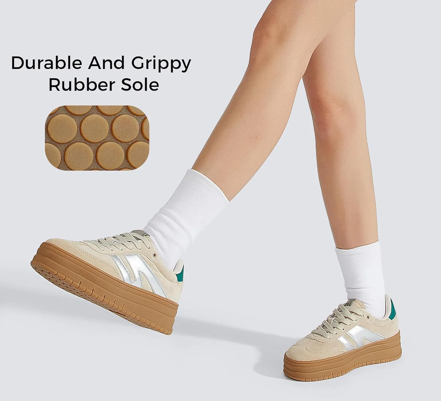 LUCKY STEP Women's Platform Gum Thick Sole Fashion Sneakers Classic Retro Rubber Low Top Casual Tennis Skate Walking Shoes