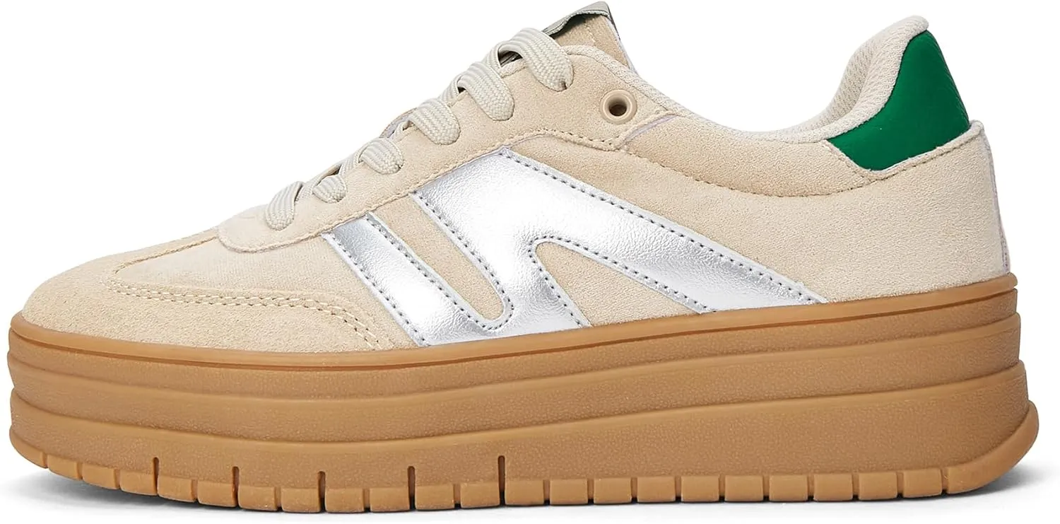 LUCKY STEP Women's Platform Gum Thick Sole Fashion Sneakers Classic Retro Rubber Low Top Casual Tennis Skate Walking Shoes