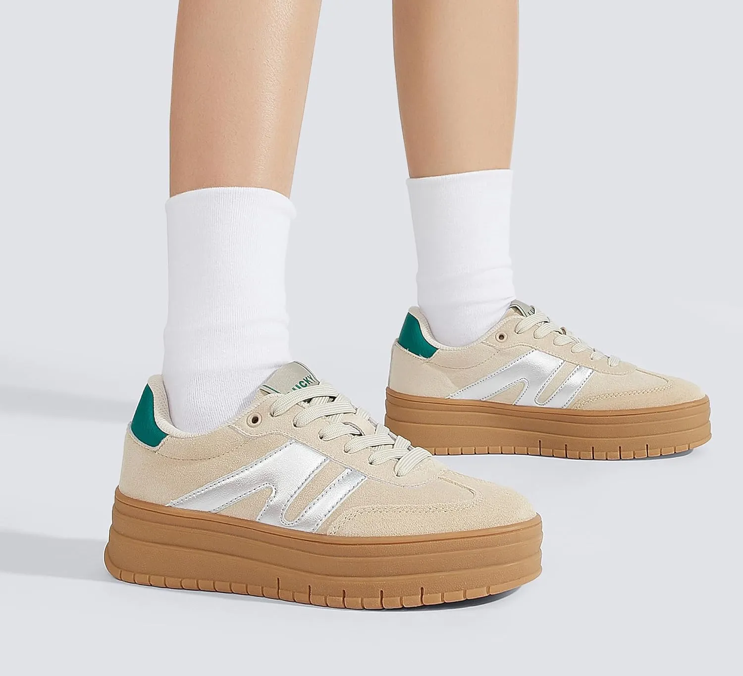 LUCKY STEP Women's Platform Gum Thick Sole Fashion Sneakers Classic Retro Rubber Low Top Casual Tennis Skate Walking Shoes