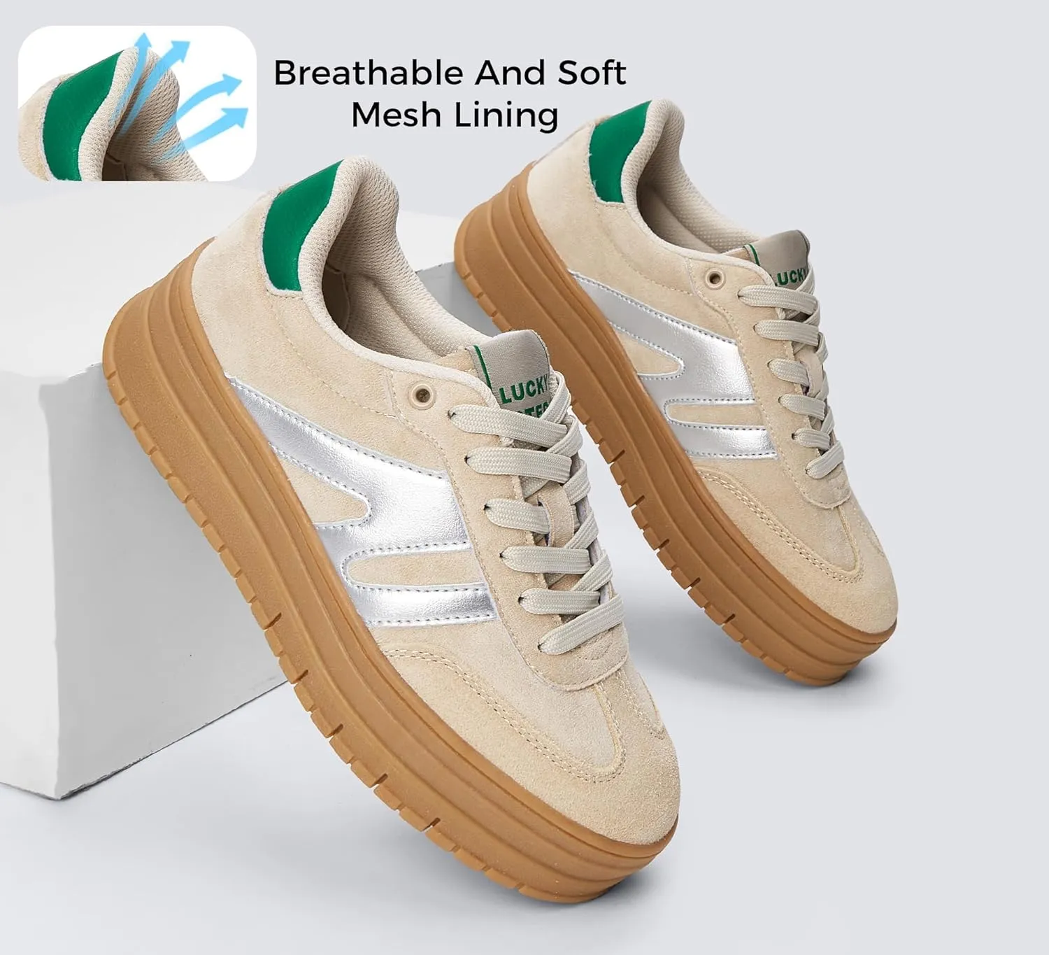 LUCKY STEP Women's Platform Gum Thick Sole Fashion Sneakers Classic Retro Rubber Low Top Casual Tennis Skate Walking Shoes