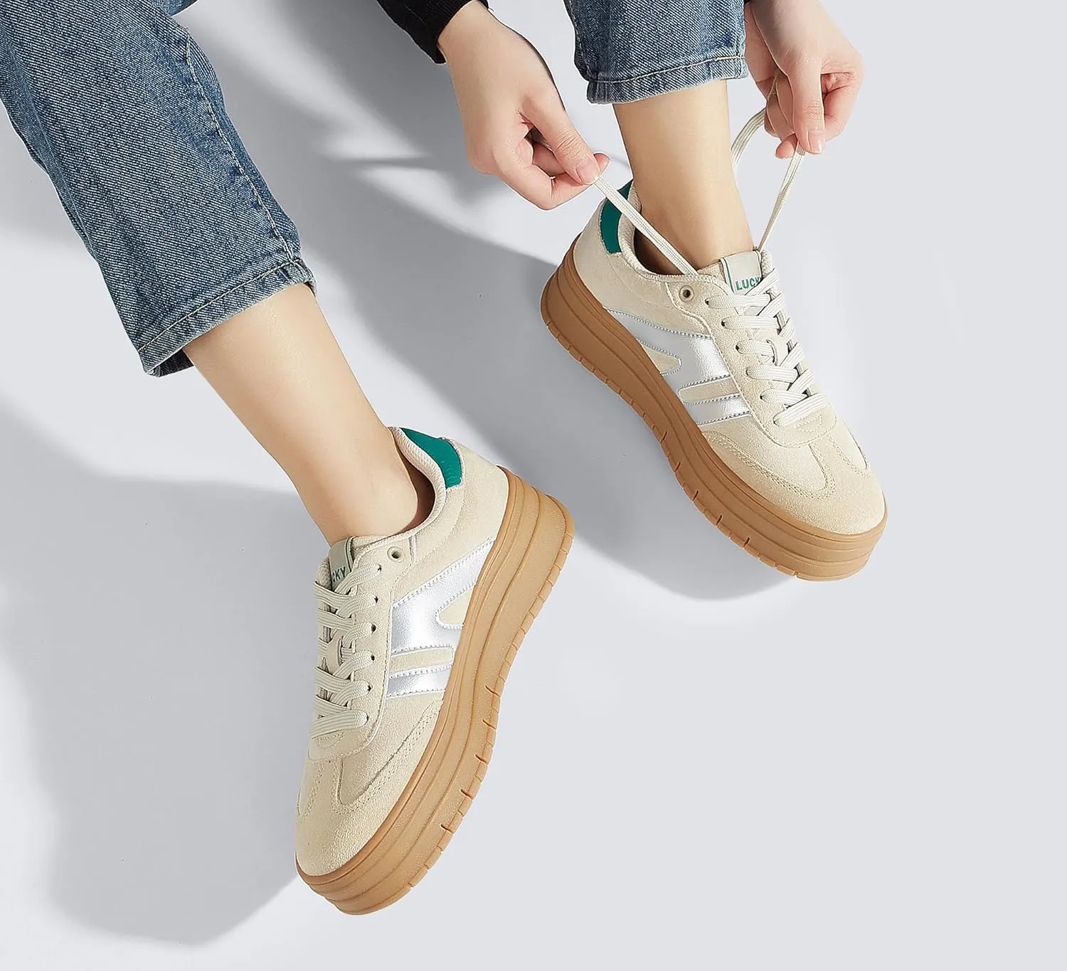 LUCKY STEP Women's Platform Gum Thick Sole Fashion Sneakers Classic Retro Rubber Low Top Casual Tennis Skate Walking Shoes