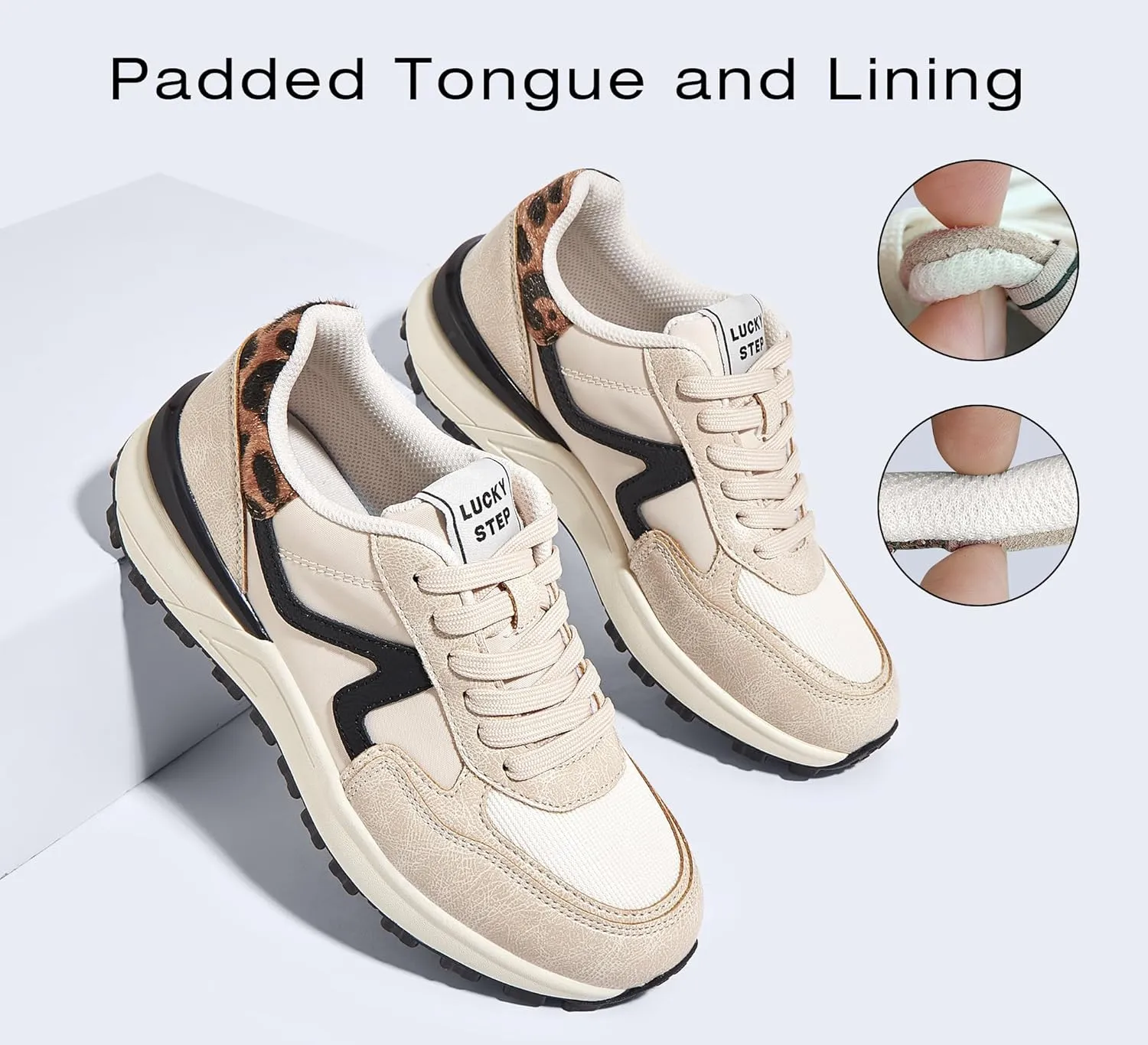 LUCKY STEP Women's Retro Fashion Casual Sneakers Colorblock Platform Classic Trendy Trainning Anti-Slip Tennis Travel Walking Shoes
