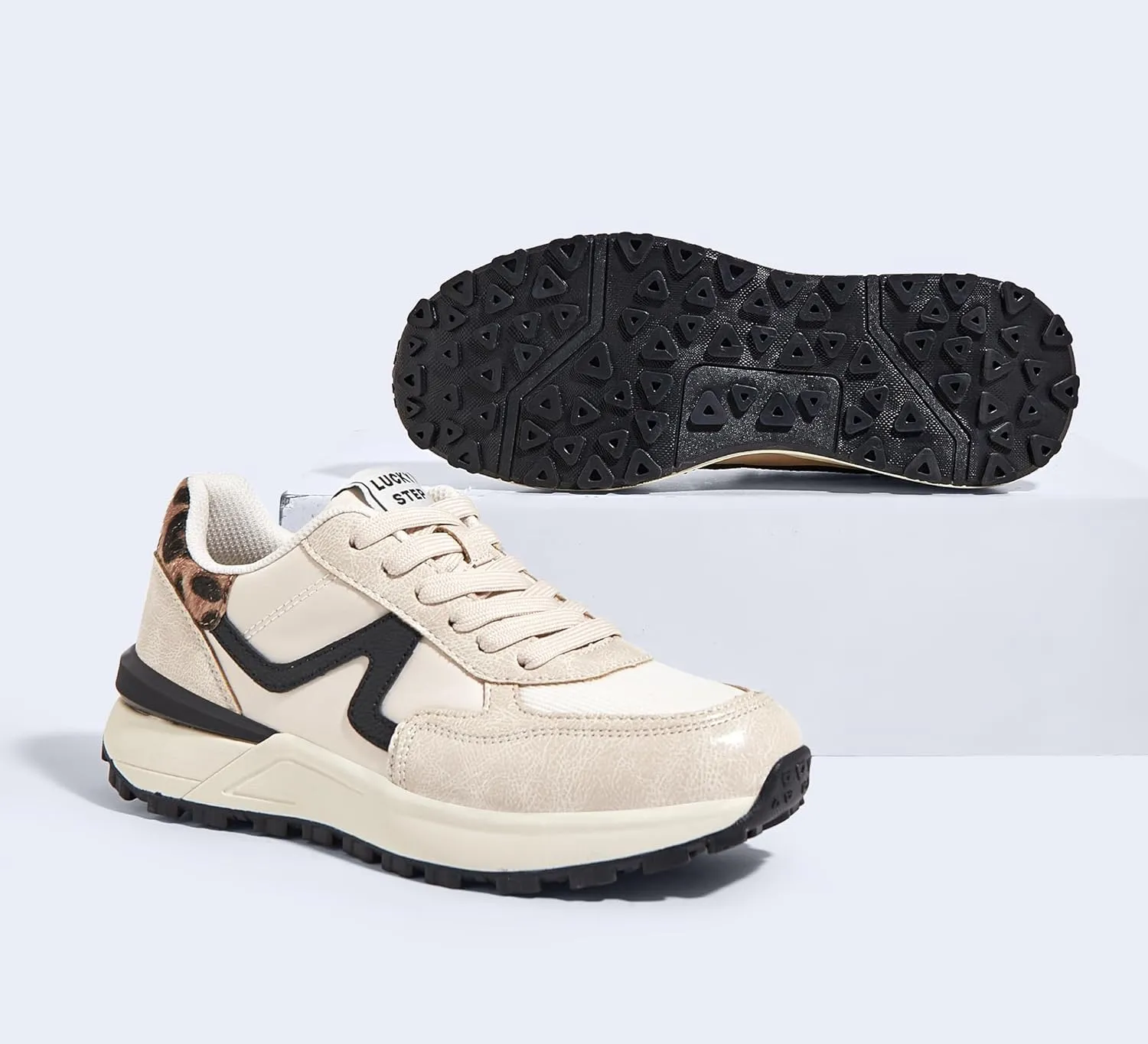 LUCKY STEP Women's Retro Fashion Casual Sneakers Colorblock Platform Classic Trendy Trainning Anti-Slip Tennis Travel Walking Shoes