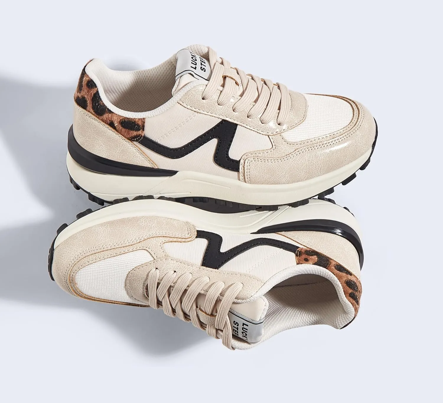 LUCKY STEP Women's Retro Fashion Casual Sneakers Colorblock Platform Classic Trendy Trainning Anti-Slip Tennis Travel Walking Shoes