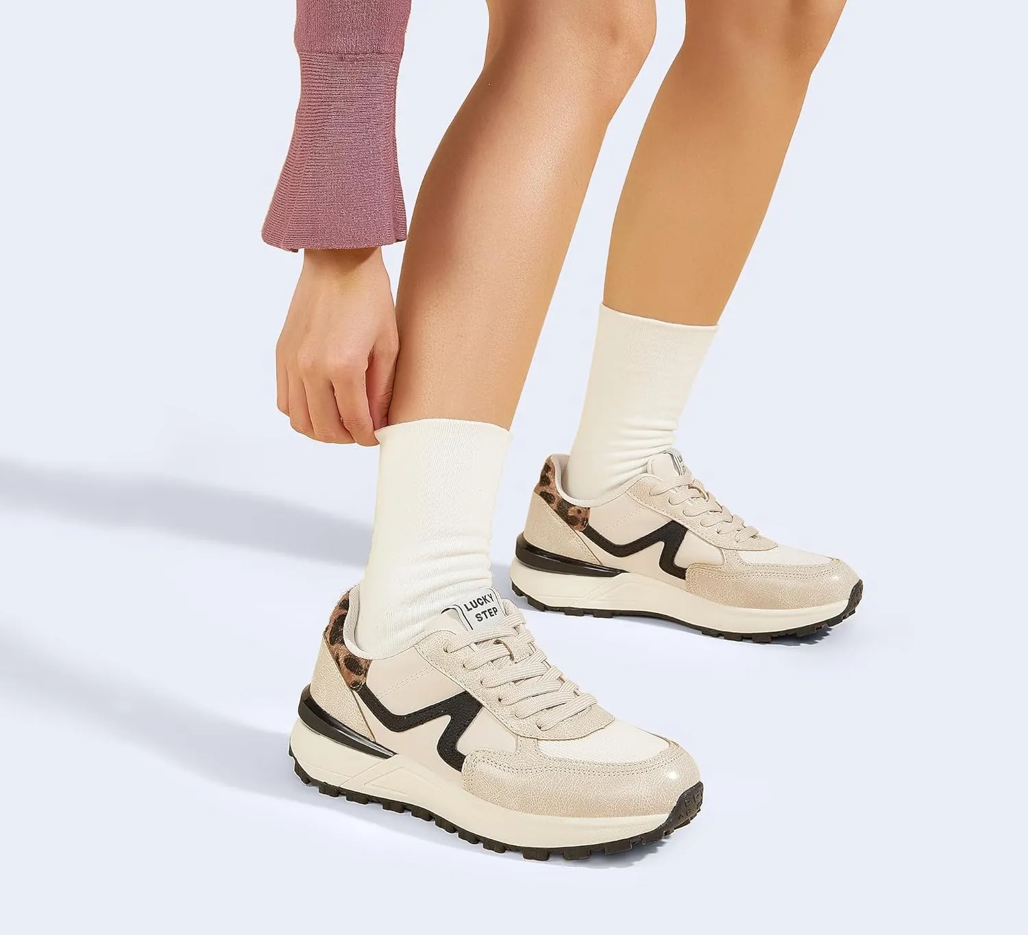 LUCKY STEP Women's Retro Fashion Casual Sneakers Colorblock Platform Classic Trendy Trainning Anti-Slip Tennis Travel Walking Shoes