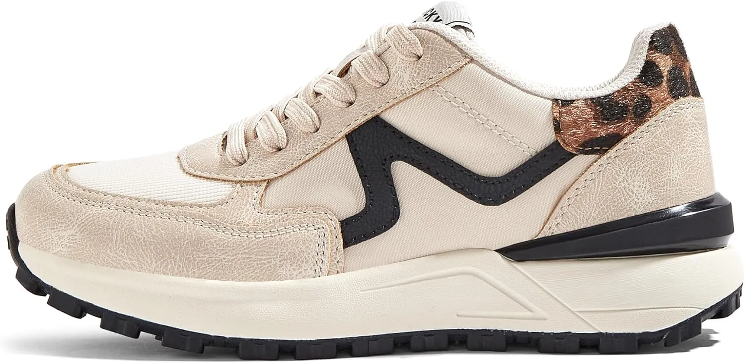 LUCKY STEP Women's Retro Fashion Casual Sneakers Colorblock Platform Classic Trendy Trainning Anti-Slip Tennis Travel Walking Shoes