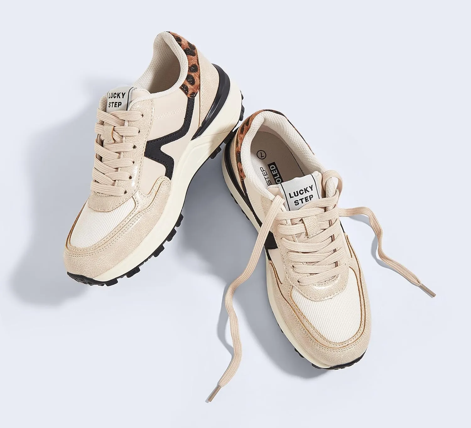 LUCKY STEP Women's Retro Fashion Casual Sneakers Colorblock Platform Classic Trendy Trainning Anti-Slip Tennis Travel Walking Shoes