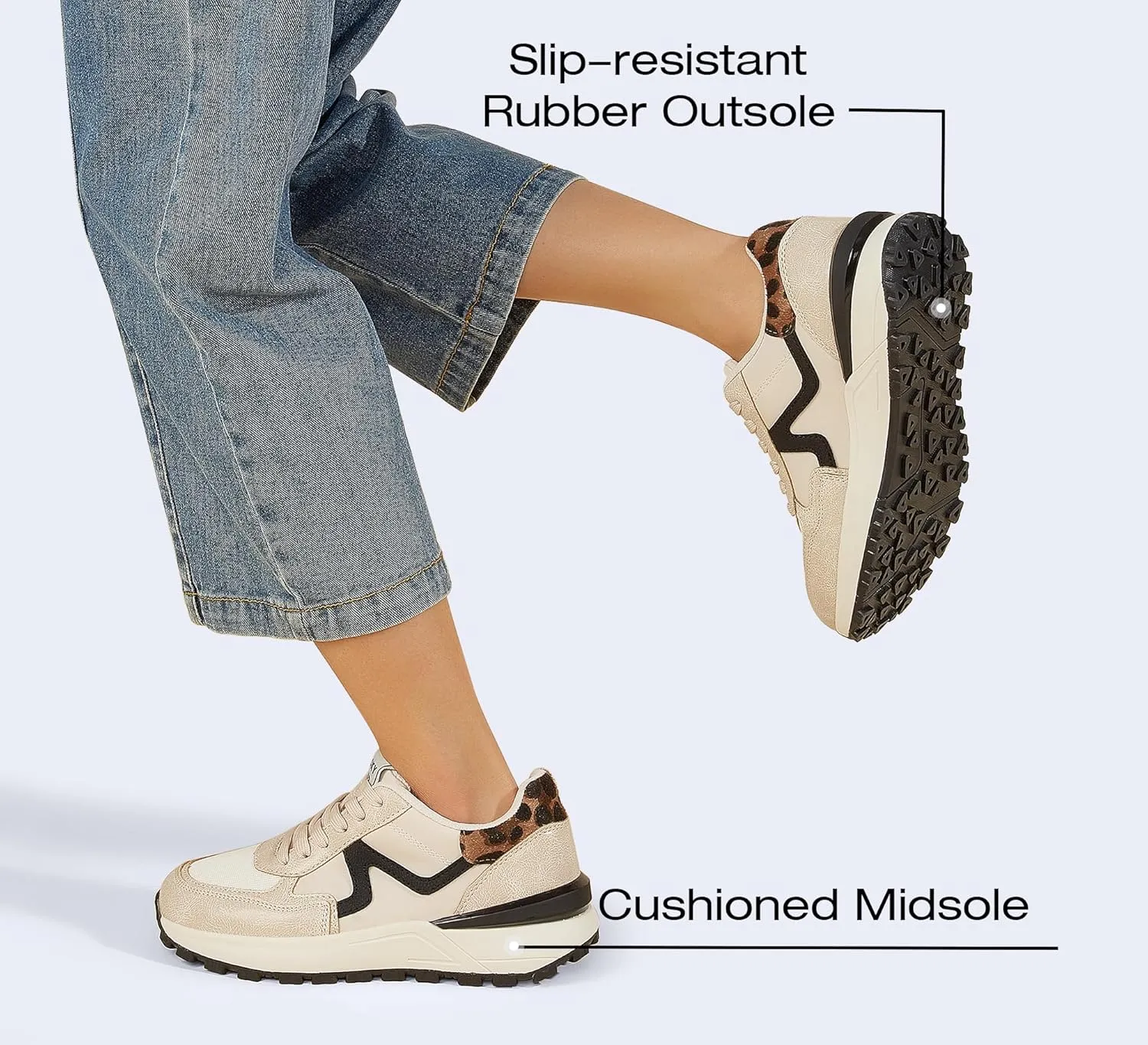 LUCKY STEP Women's Retro Fashion Casual Sneakers Colorblock Platform Classic Trendy Trainning Anti-Slip Tennis Travel Walking Shoes