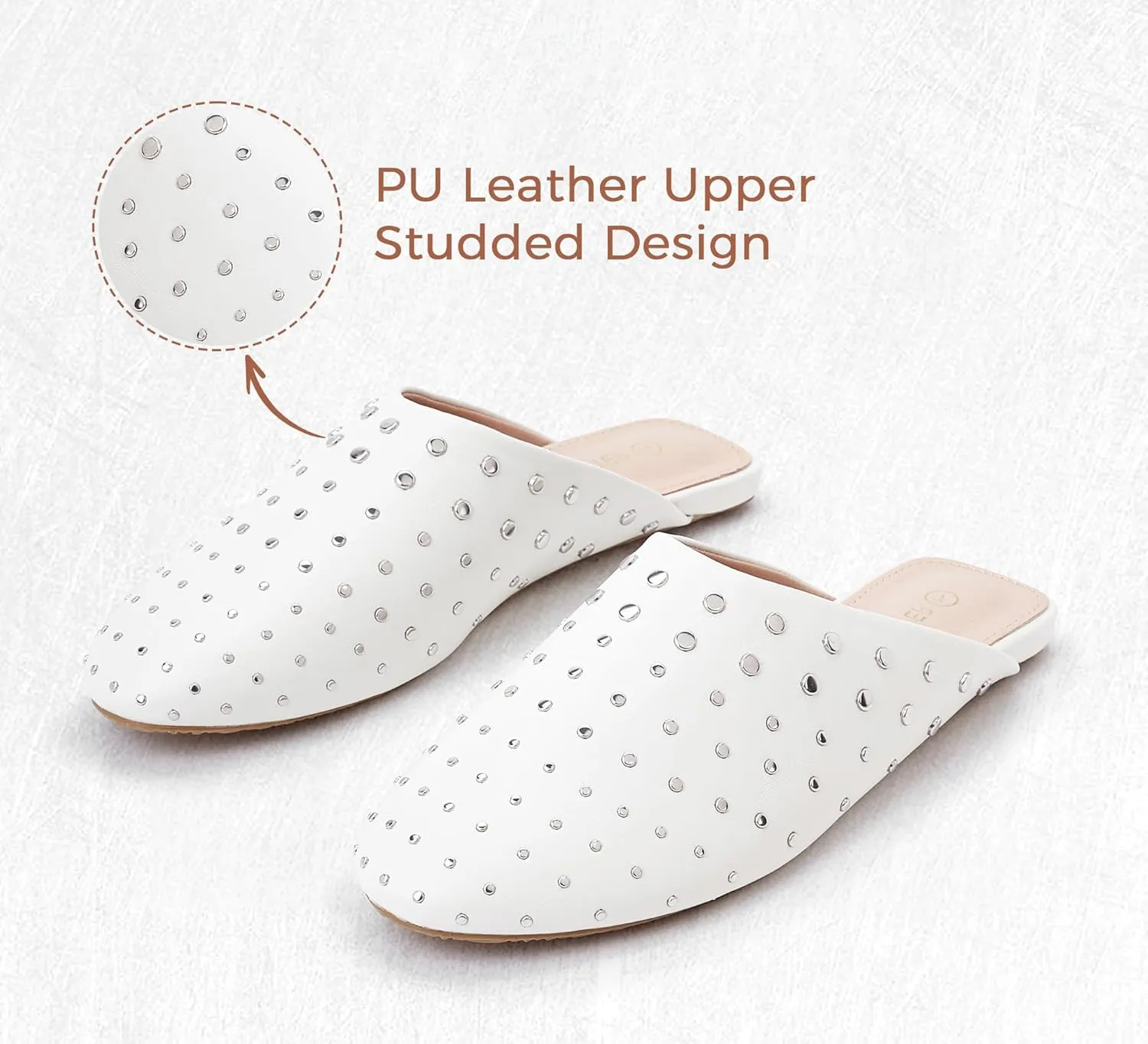 LUCKY STEP Women's Rivet Mules Flats Closed Toe Leather Fashion Slippers Sparkly Comfortable Backless Slip on Slides