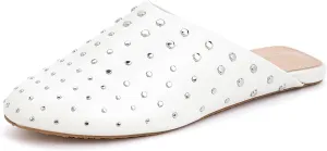 LUCKY STEP Women's Rivet Mules Flats Closed Toe Leather Fashion Slippers Sparkly Comfortable Backless Slip on Slides