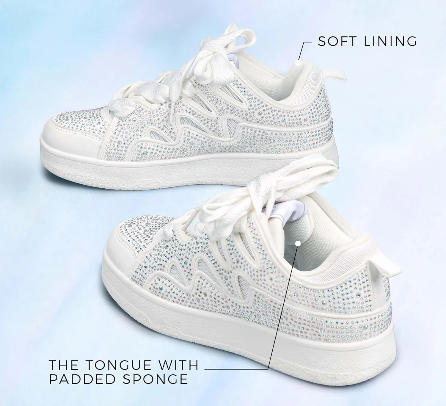 LUCKY STEP Women's Sparkle Rhinestone Fashion Sneakers Walking Tennis Bling Glitter Roaring Shoes Platform Lace up Casual Mesh Sneaker