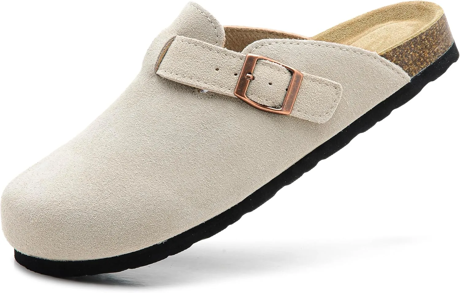 Luna Women's Suede Clogs Leather Mules Cork Footbed Sandals Potato Shoes with Arch Support