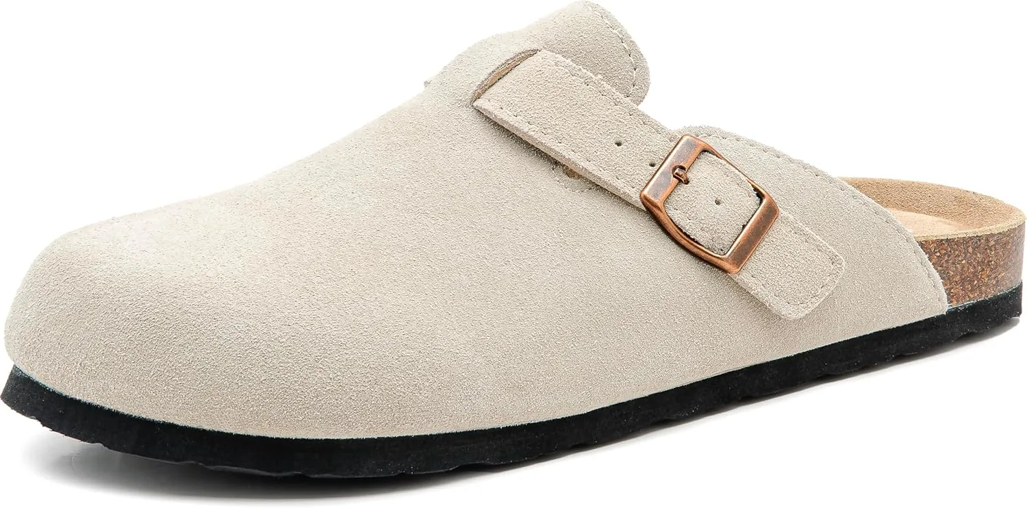 Luna Women's Suede Clogs Leather Mules Cork Footbed Sandals Potato Shoes with Arch Support