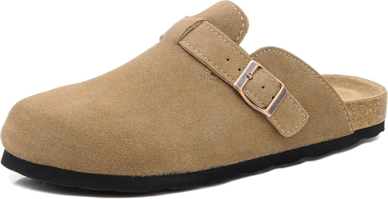 Luna Women's Suede Clogs Leather Mules Cork Footbed Sandals Potato Shoes with Arch Support