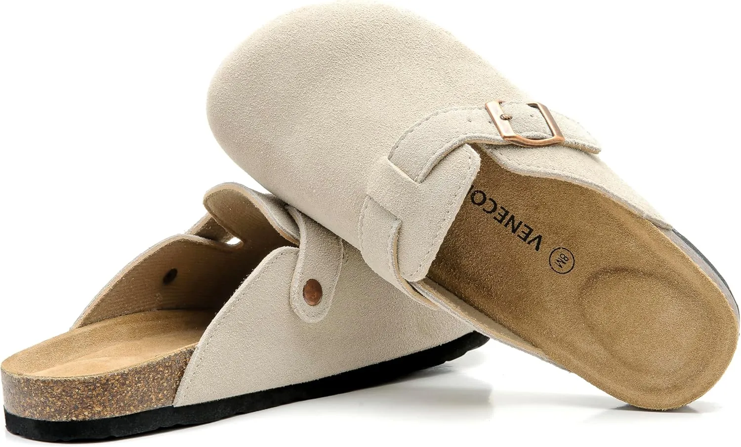 Luna Women's Suede Clogs Leather Mules Cork Footbed Sandals Potato Shoes with Arch Support