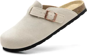 Luna Women's Suede Clogs Leather Mules Cork Footbed Sandals Potato Shoes with Arch Support