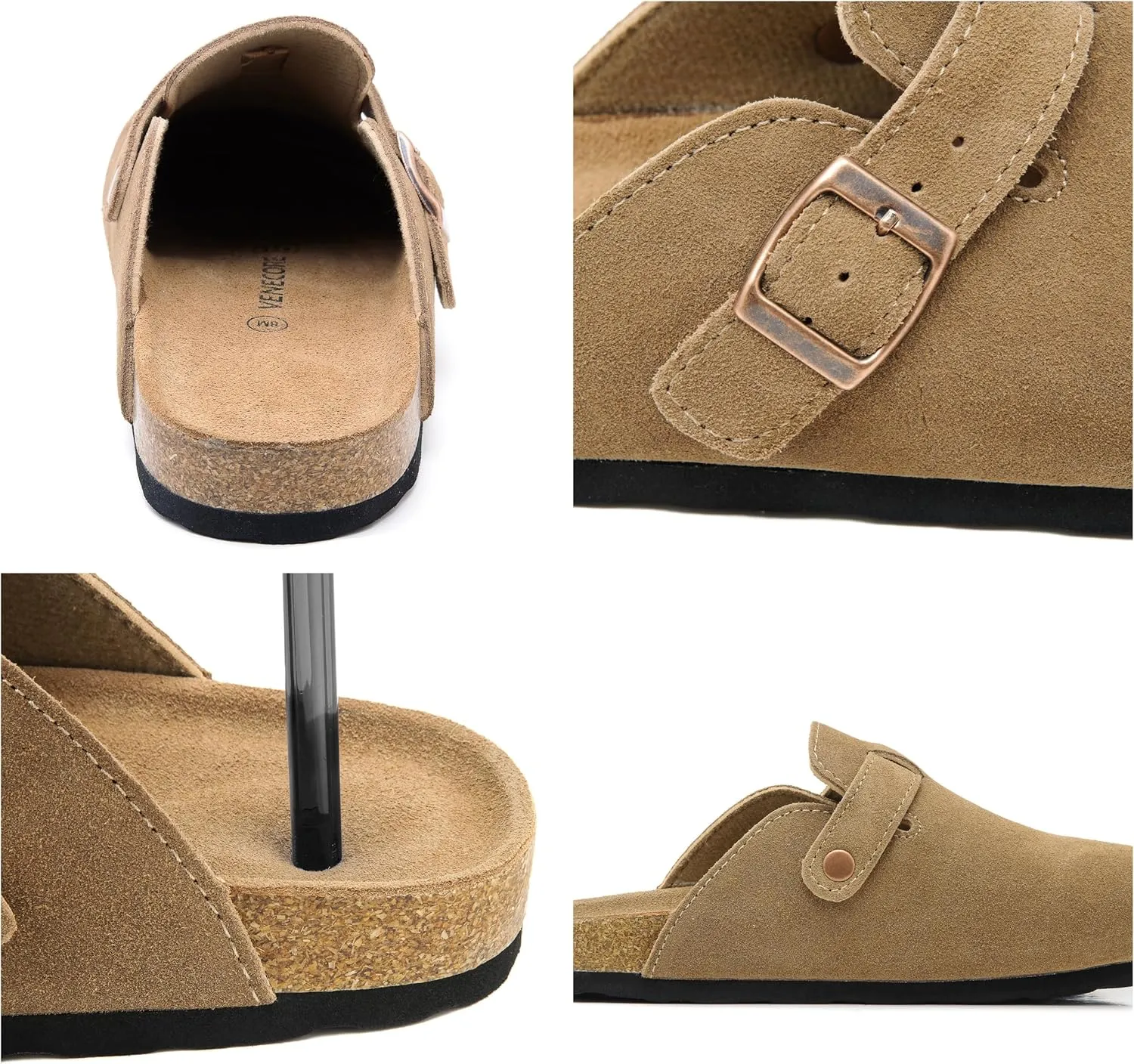 Luna Women's Suede Clogs Leather Mules Cork Footbed Sandals Potato Shoes with Arch Support