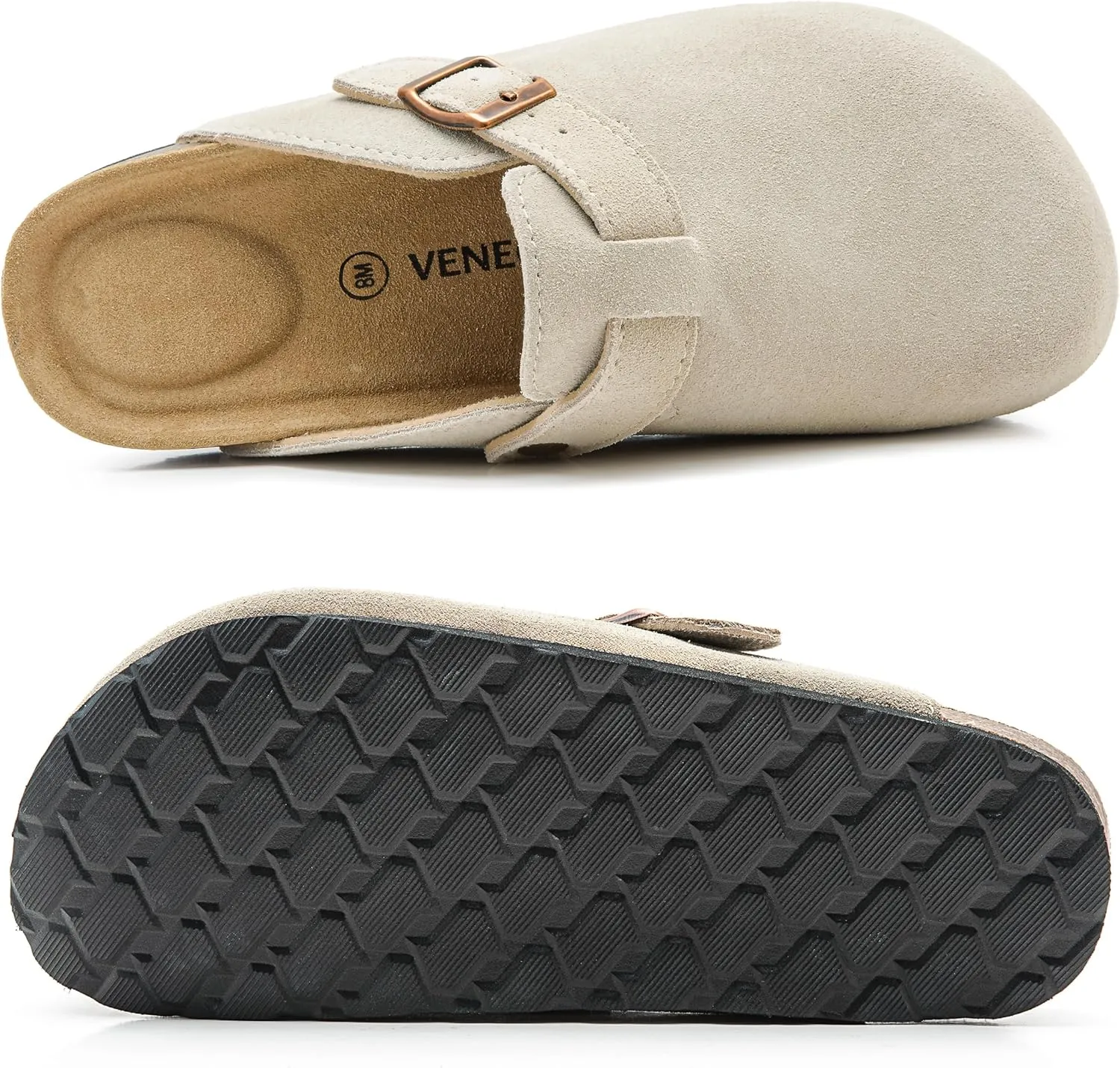 Luna Women's Suede Clogs Leather Mules Cork Footbed Sandals Potato Shoes with Arch Support
