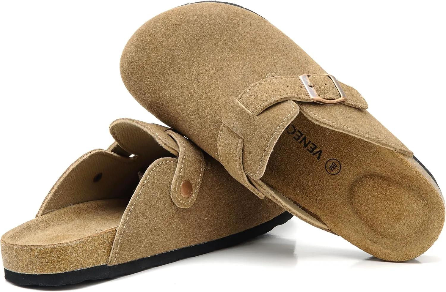 Luna Women's Suede Clogs Leather Mules Cork Footbed Sandals Potato Shoes with Arch Support