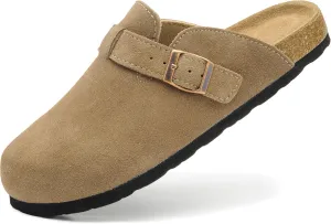 Luna Women's Suede Clogs Leather Mules Cork Footbed Sandals Potato Shoes with Arch Support