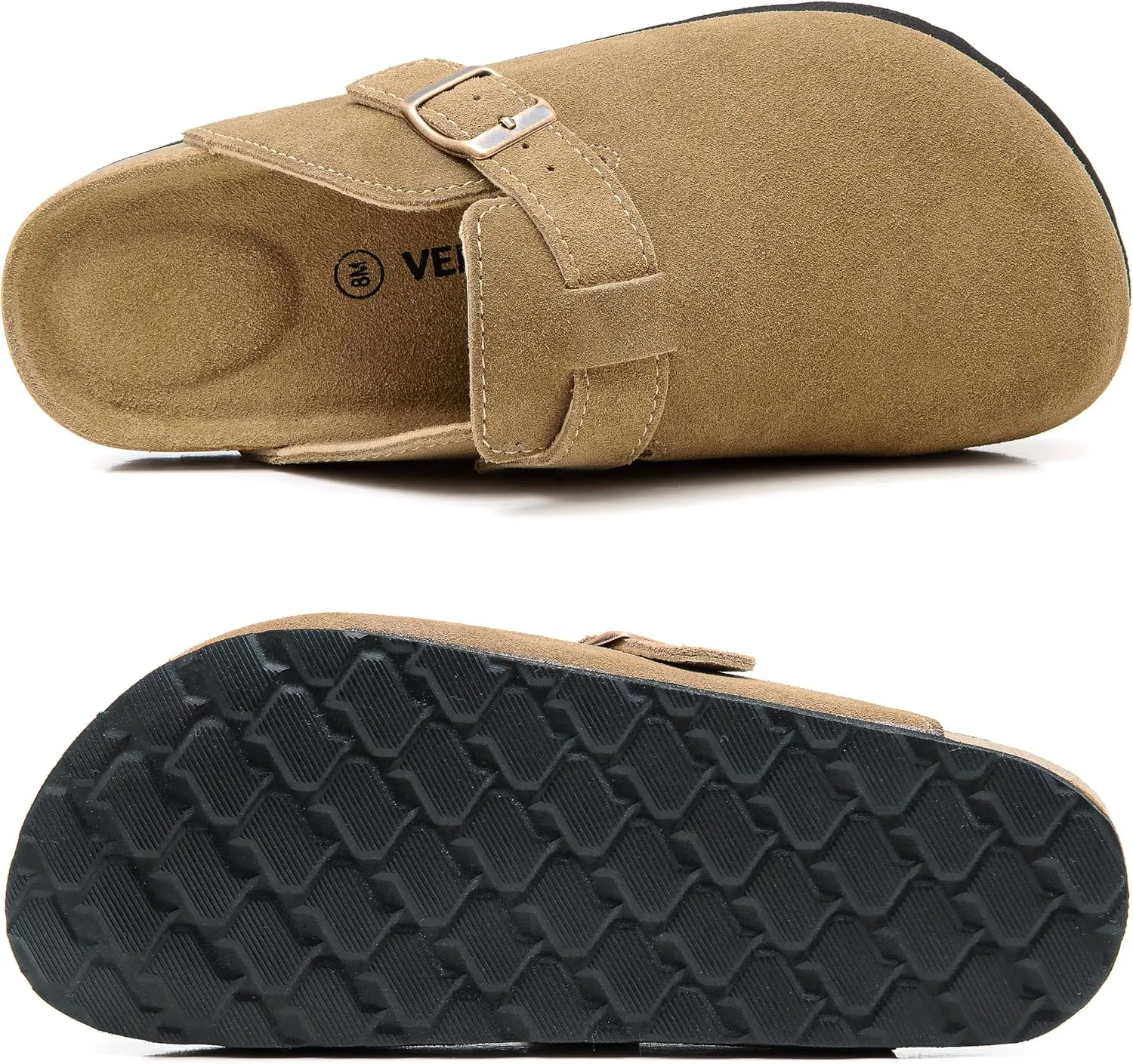 Luna Women's Suede Clogs Leather Mules Cork Footbed Sandals Potato Shoes with Arch Support