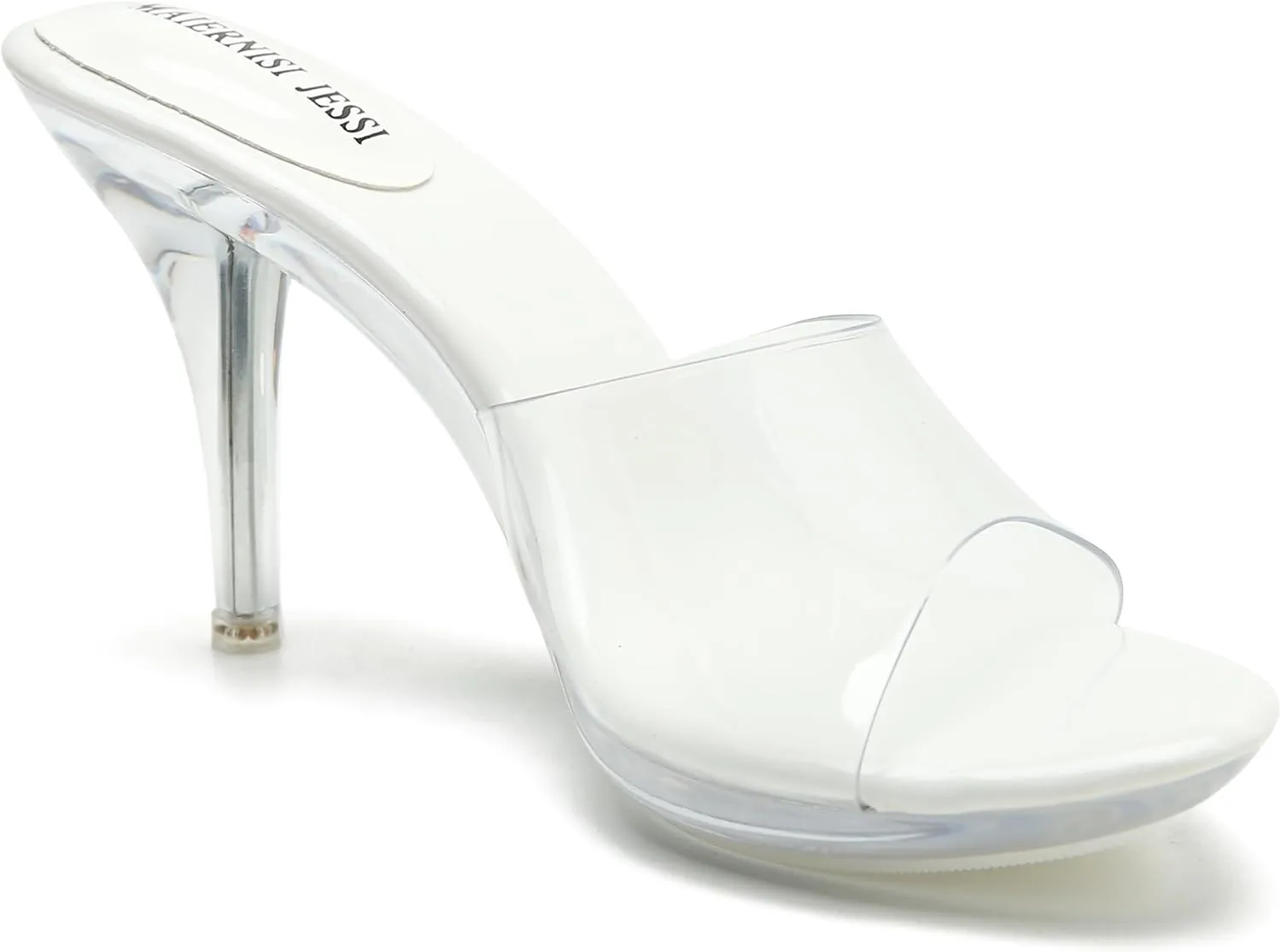 MAIERNISI JESSI Clear Heels for Women Sandals Transparent Sexy Stilletos Heels Slip on Wedding Dress Heel Mules