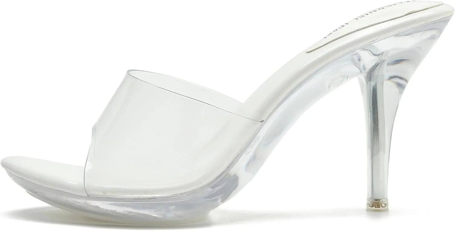 MAIERNISI JESSI Clear Heels for Women Sandals Transparent Sexy Stilletos Heels Slip on Wedding Dress Heel Mules