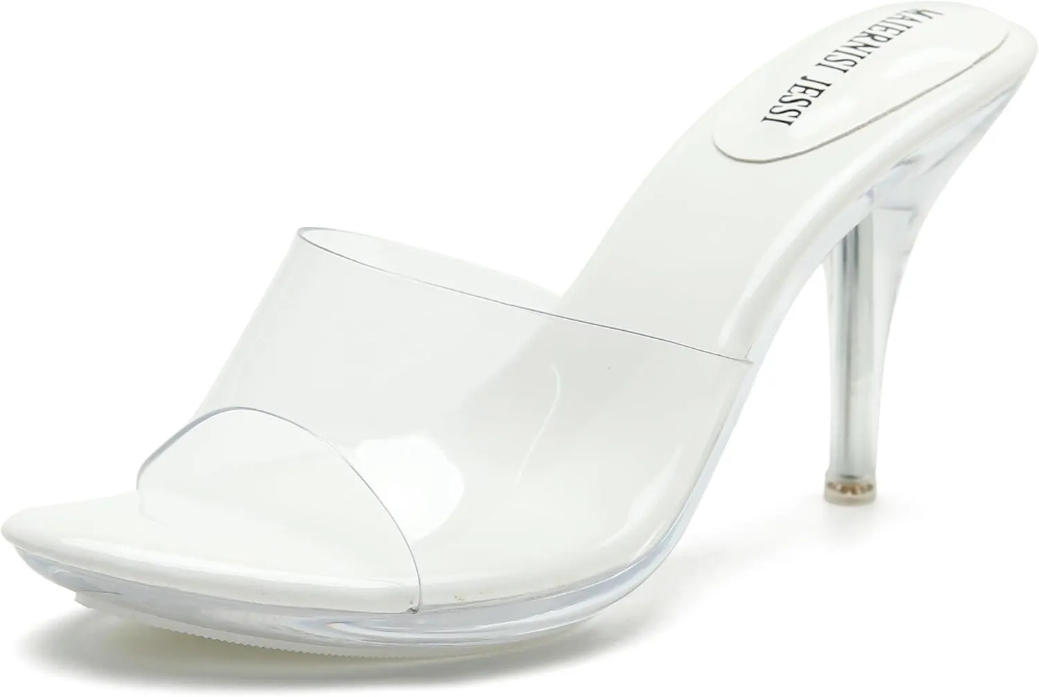 MAIERNISI JESSI Clear Heels for Women Sandals Transparent Sexy Stilletos Heels Slip on Wedding Dress Heel Mules