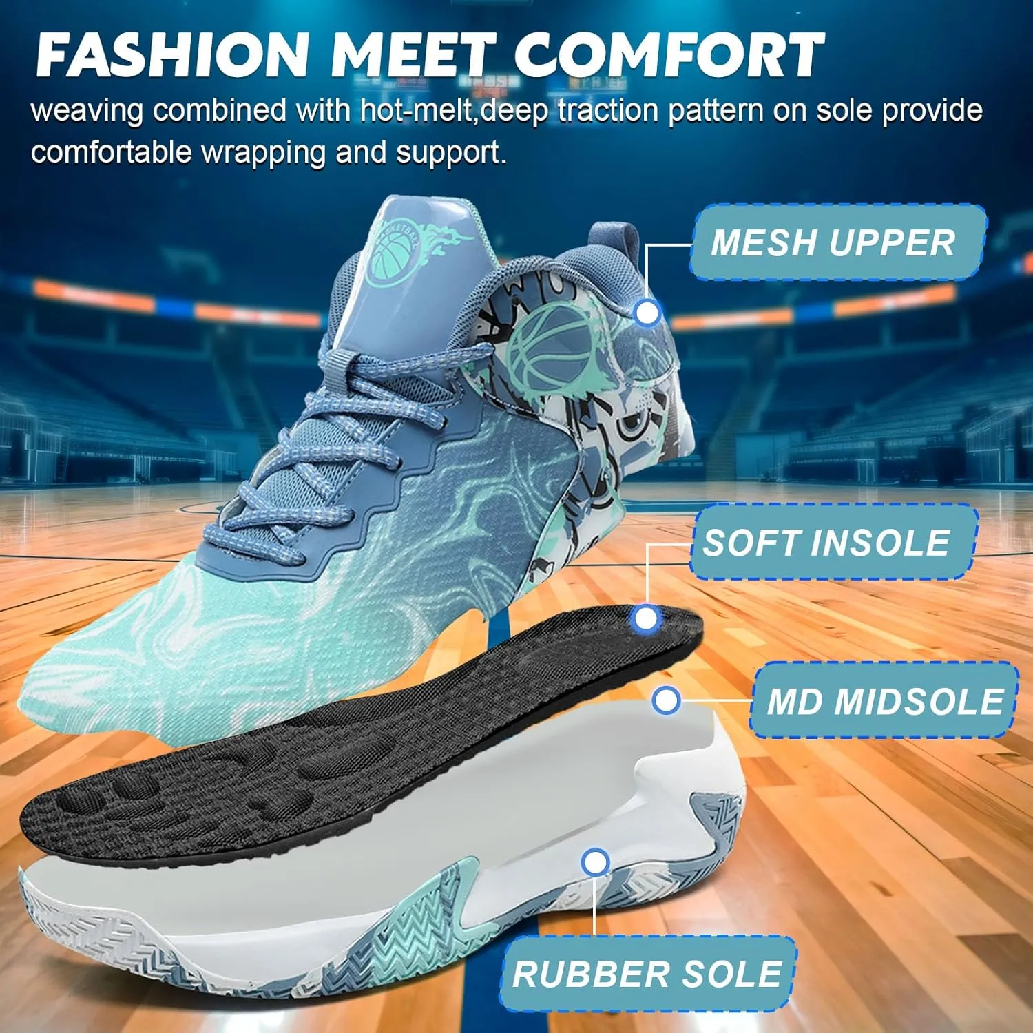 MAIZUN Mens Basketball Shoes Fashion Non-Slip Lightweight Breathable Outdoor Sneakers Cushioning Workout Shoes for Running Walking Sports Training