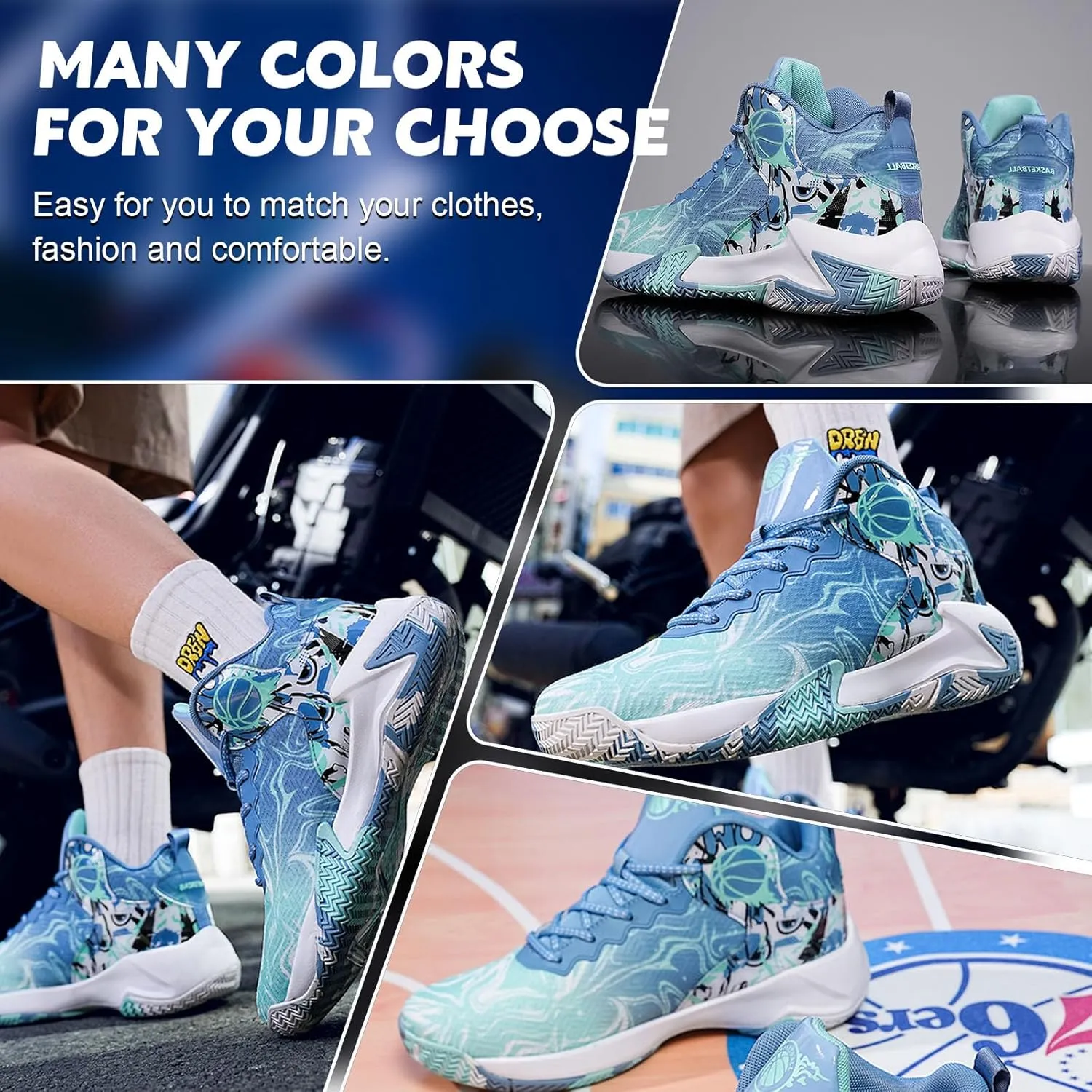 MAIZUN Mens Basketball Shoes Fashion Non-Slip Lightweight Breathable Outdoor Sneakers Cushioning Workout Shoes for Running Walking Sports Training