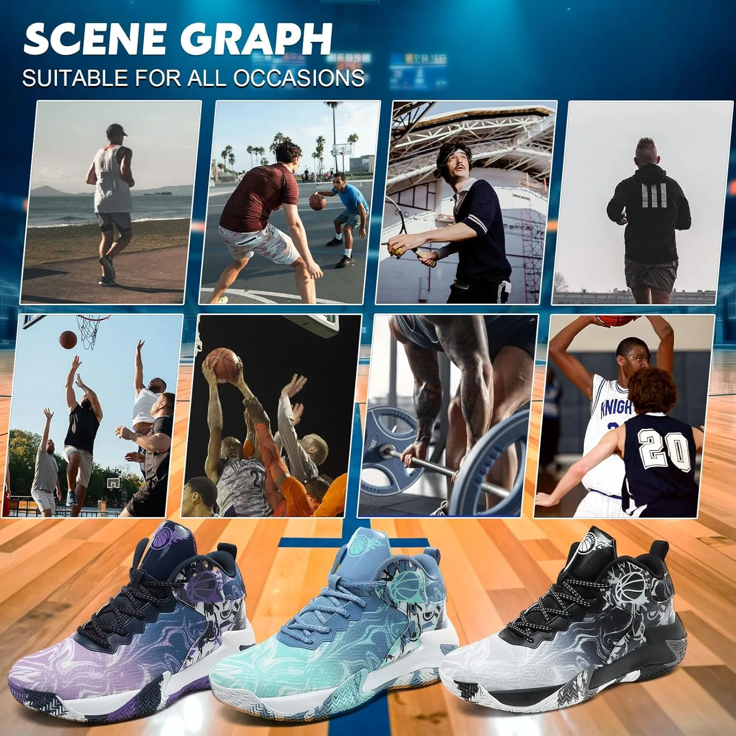 MAIZUN Mens Basketball Shoes Fashion Non-Slip Lightweight Breathable Outdoor Sneakers Cushioning Workout Shoes for Running Walking Sports Training