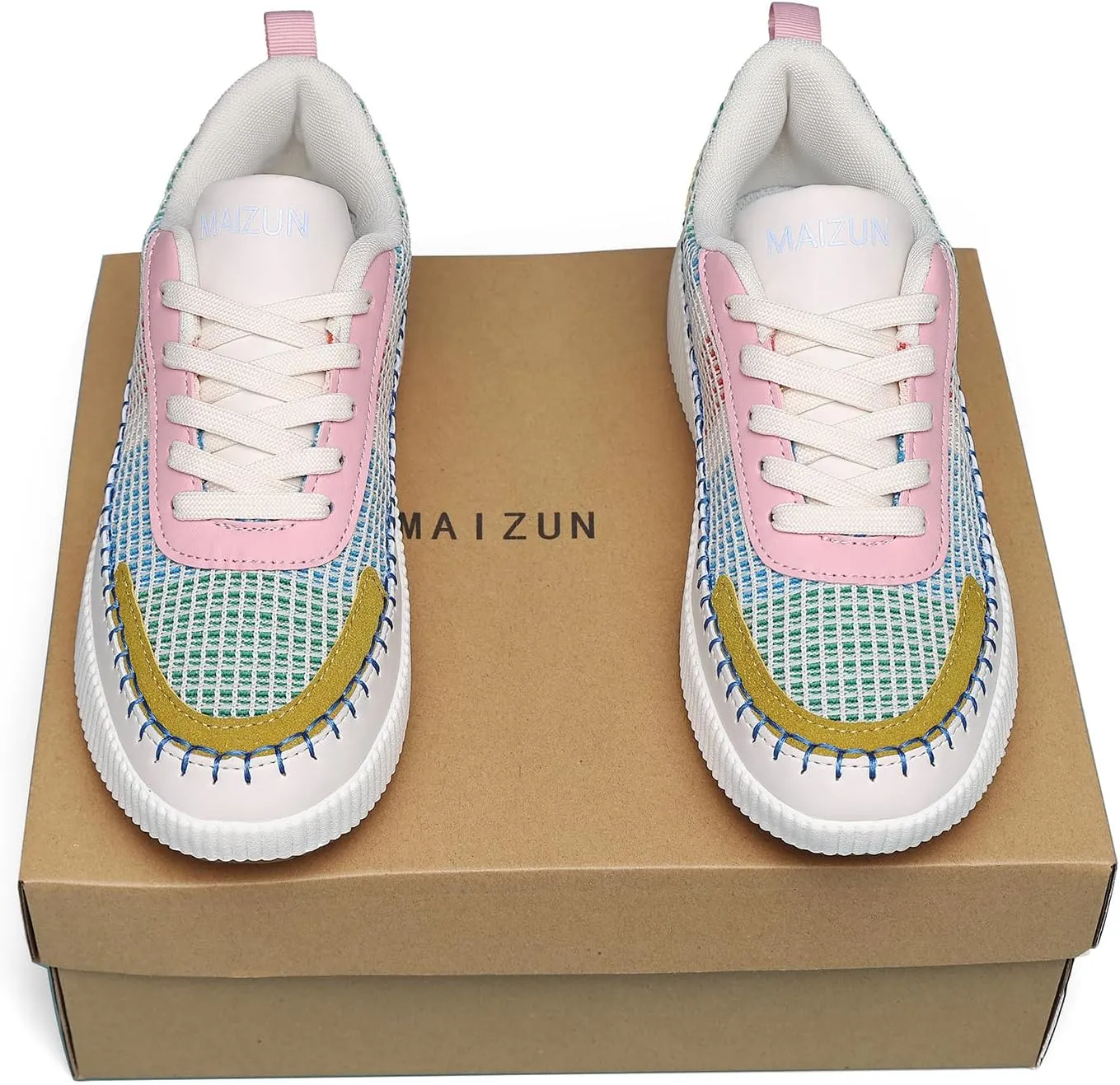 MAIZUN Women's Shoes Braided Walking Shoes Fashion Platform Sneaker Lace Up Comfortable Casual Sneakers