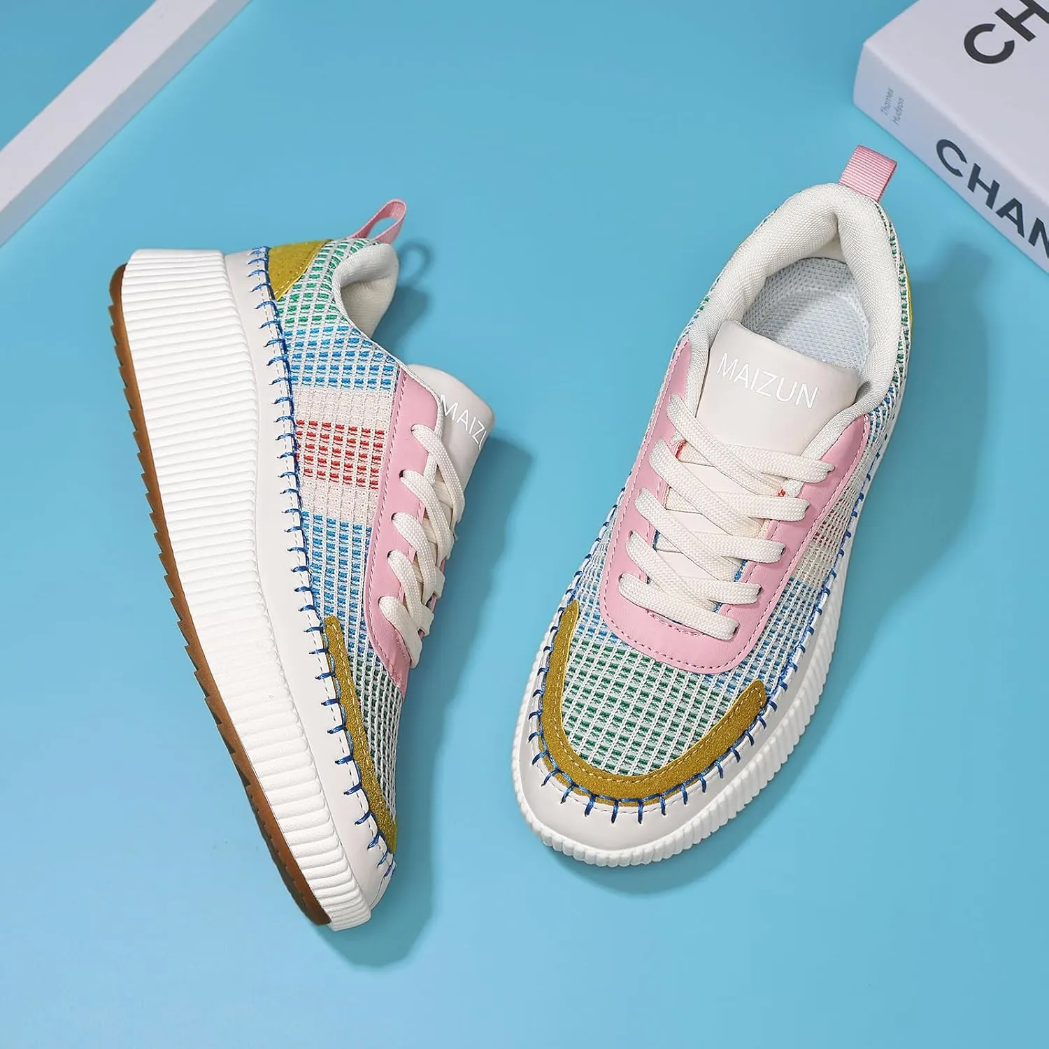 MAIZUN Women's Shoes Braided Walking Shoes Fashion Platform Sneaker Lace Up Comfortable Casual Sneakers
