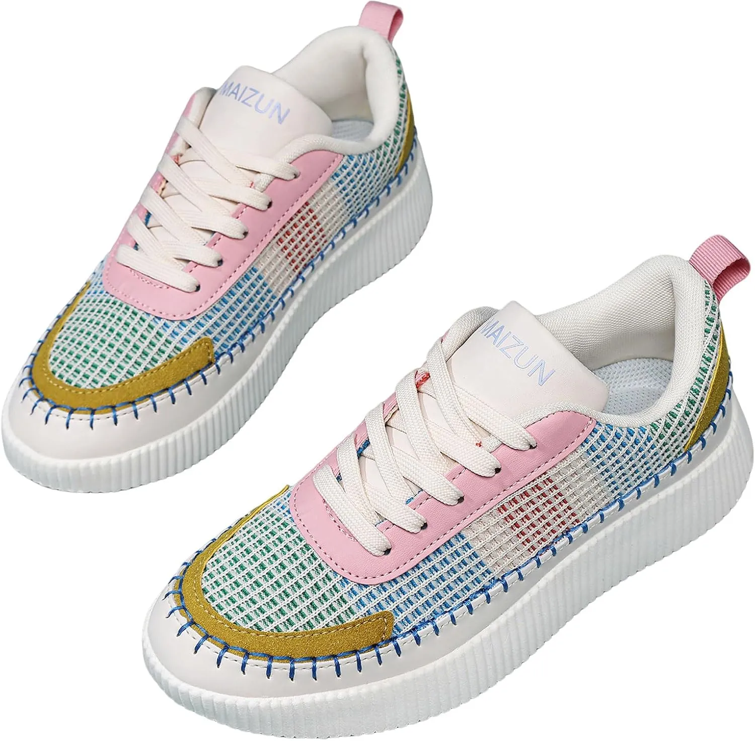 MAIZUN Women's Shoes Braided Walking Shoes Fashion Platform Sneaker Lace Up Comfortable Casual Sneakers