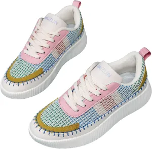 MAIZUN Women's Shoes Braided Walking Shoes Fashion Platform Sneaker Lace Up Comfortable Casual Sneakers