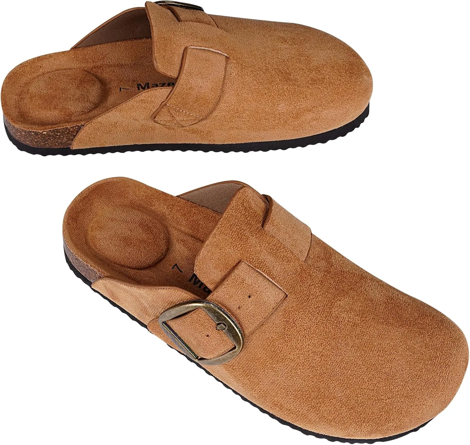 mazeskin Womens Memory Foam Clogs Soft Cork Comfortable Footbed Adjustable Buckle Slippers House Sandals Indoor Outdoor