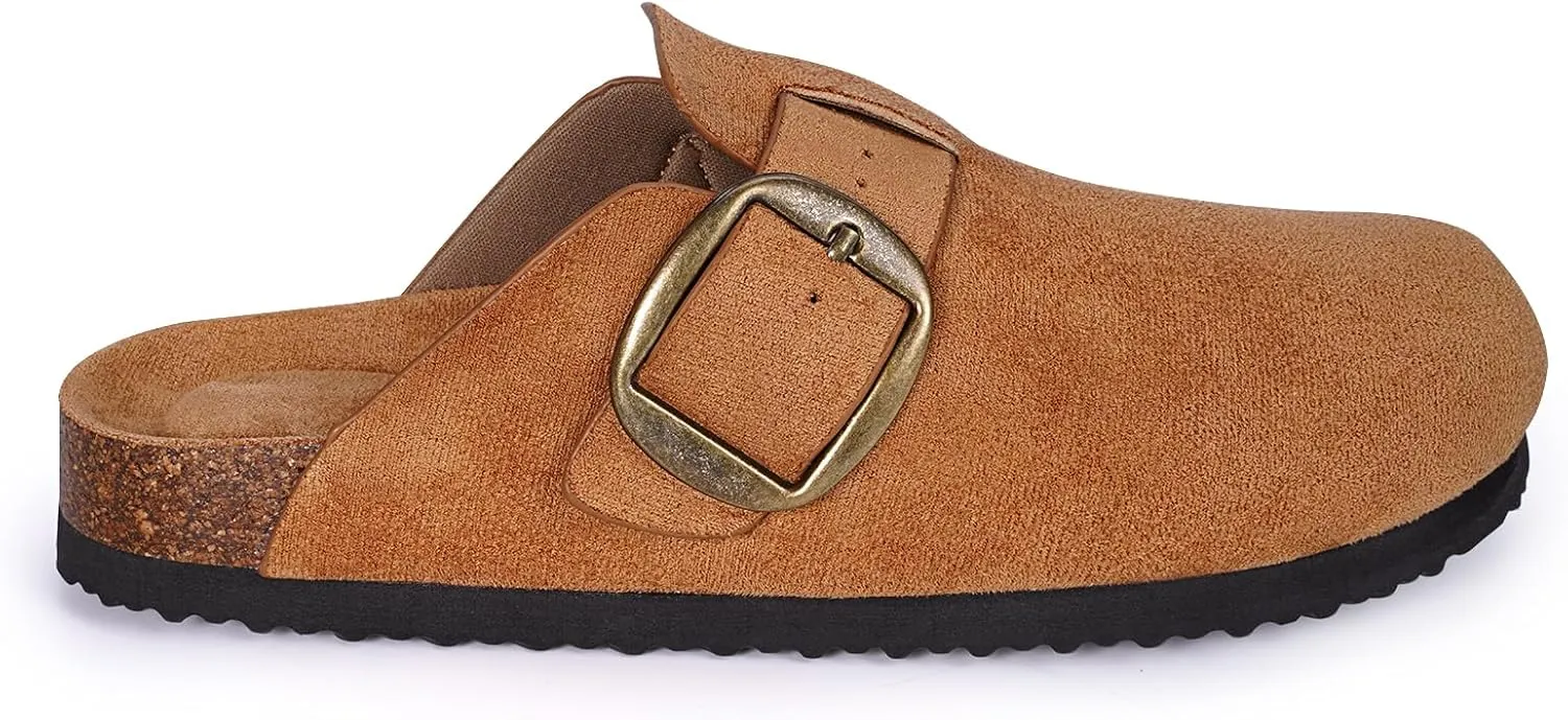 mazeskin Womens Memory Foam Clogs Soft Cork Comfortable Footbed Adjustable Buckle Slippers House Sandals Indoor Outdoor