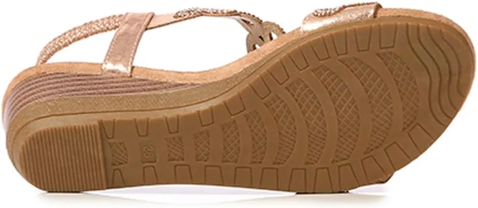 Meeshine Women's Wedge Sandals Summer Comfortable Casual Bohemian Beach Rhinestone Platform Shoes