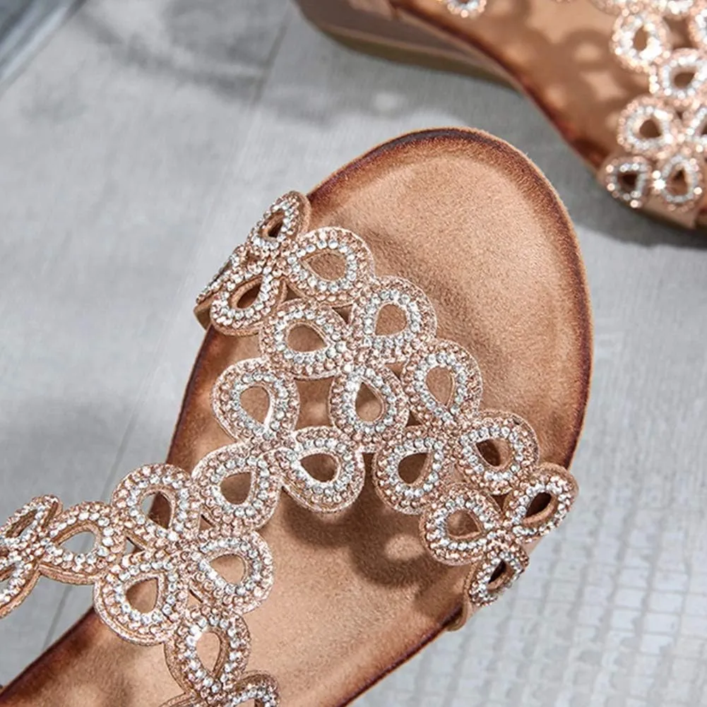 Meeshine Women's Wedge Sandals Summer Comfortable Casual Bohemian Beach Rhinestone Platform Shoes