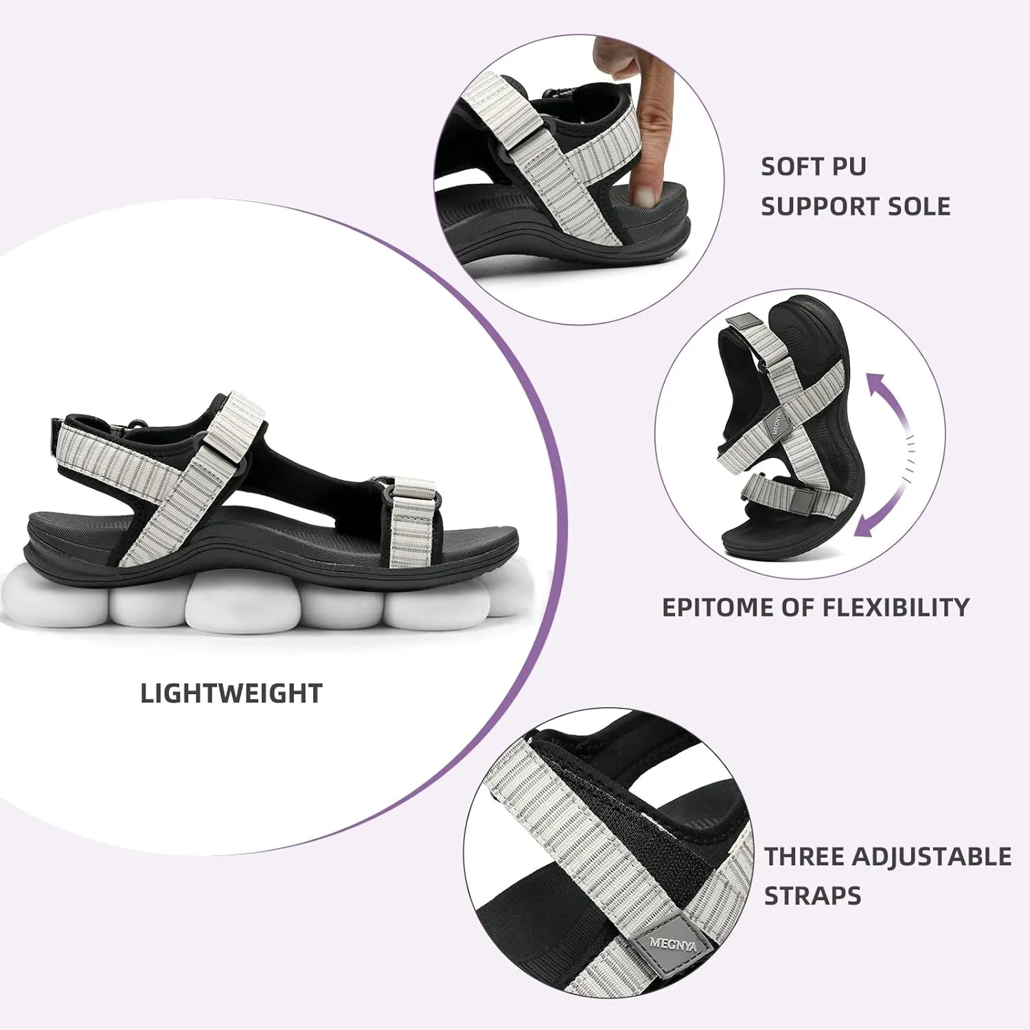 MEGNYA Comfortable Hiking Sandals for Womens, Classic Sport Walking Sandals with Adjustable Straps, Casual Summer Athletic Sandals for Trekking, Camping, Trip