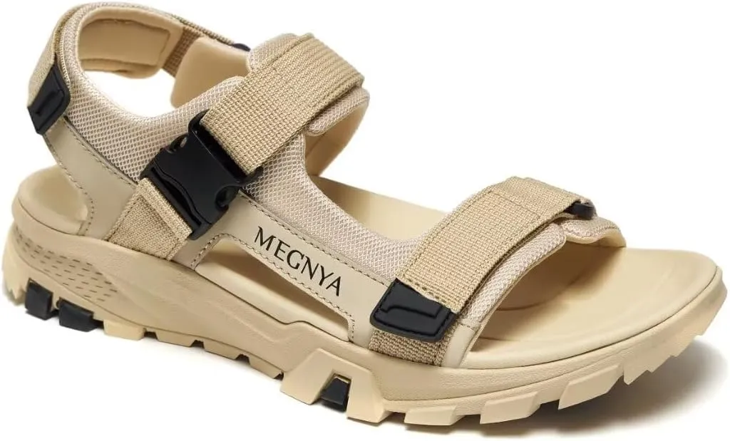 MEGNYA Mens Comfortable Walking Sandals, Soft Sports Hiking Sandals with Three Adjustable Hook And Loop Straps, Casual Beach Athletic Sandals for Outdoor Active Camping