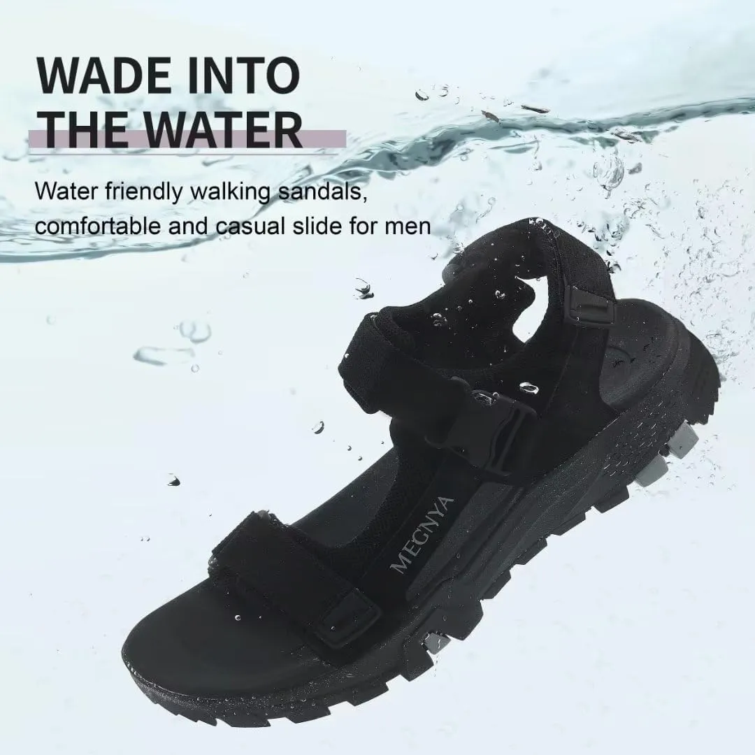 MEGNYA Mens Comfortable Walking Sandals, Soft Sports Hiking Sandals with Three Adjustable Hook And Loop Straps, Casual Beach Athletic Sandals for Outdoor Active Camping