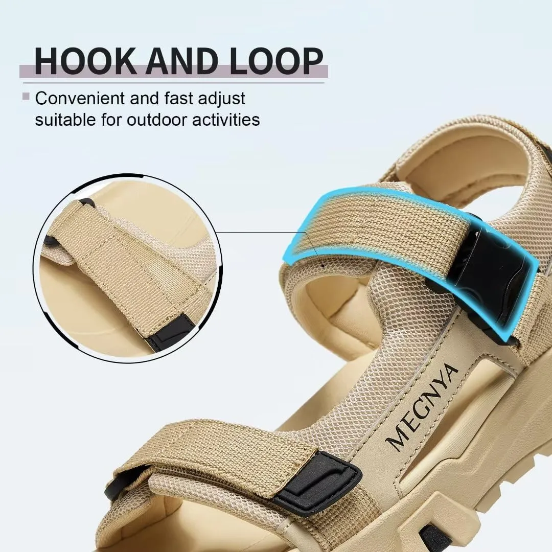 MEGNYA Mens Comfortable Walking Sandals, Soft Sports Hiking Sandals with Three Adjustable Hook And Loop Straps, Casual Beach Athletic Sandals for Outdoor Active Camping