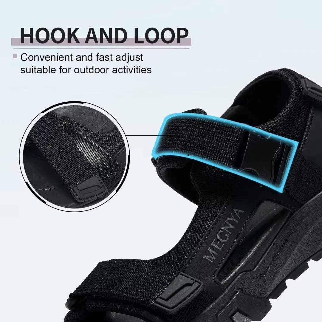 MEGNYA Mens Comfortable Walking Sandals, Soft Sports Hiking Sandals with Three Adjustable Hook And Loop Straps, Casual Beach Athletic Sandals for Outdoor Active Camping