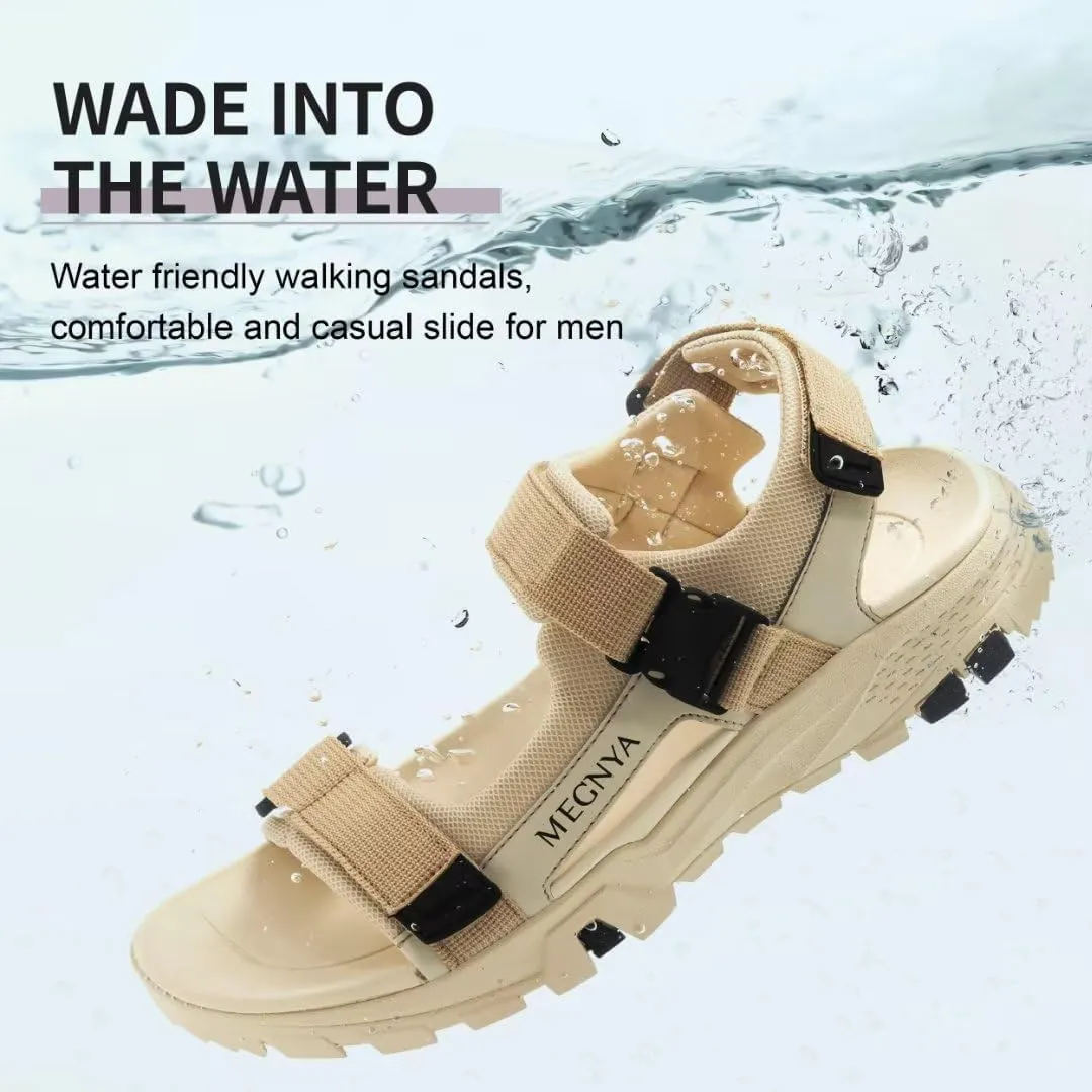 MEGNYA Mens Comfortable Walking Sandals, Soft Sports Hiking Sandals with Three Adjustable Hook And Loop Straps, Casual Beach Athletic Sandals for Outdoor Active Camping