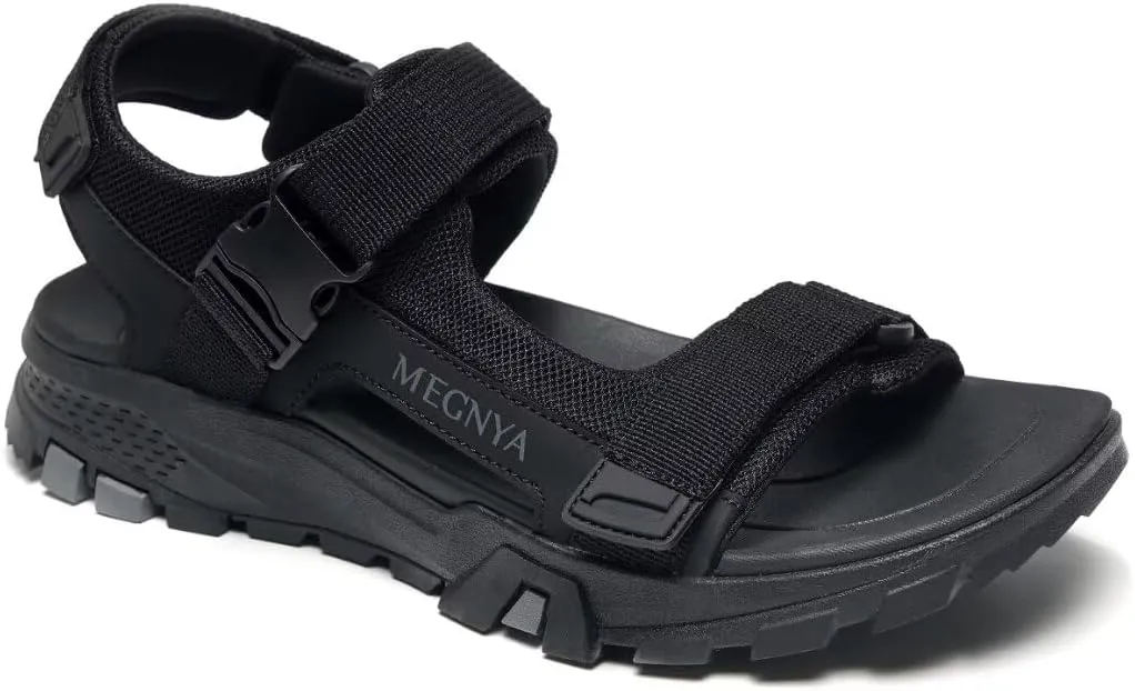 MEGNYA Mens Comfortable Walking Sandals, Soft Sports Hiking Sandals with Three Adjustable Hook And Loop Straps, Casual Beach Athletic Sandals for Outdoor Active Camping