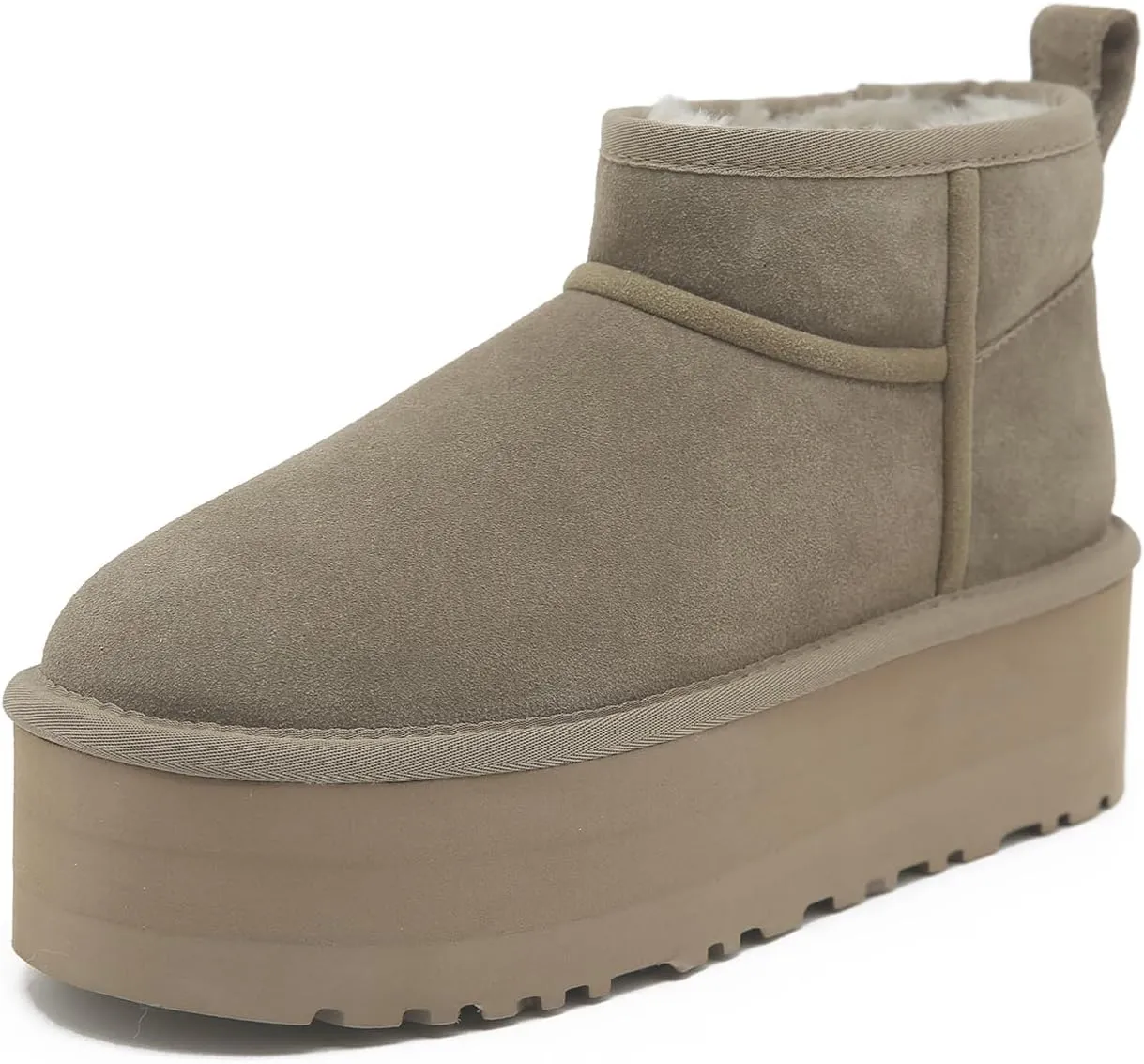 Mel&Syd 100% Australian Sheepskin Boots Womens - Upgraded Memory Foam Insole Waterproof Suede Ultra Mini Boots - Anti-Slip Comfy Winter Shearling Boots for Womens - Ankle Platform Snow Boots for Women